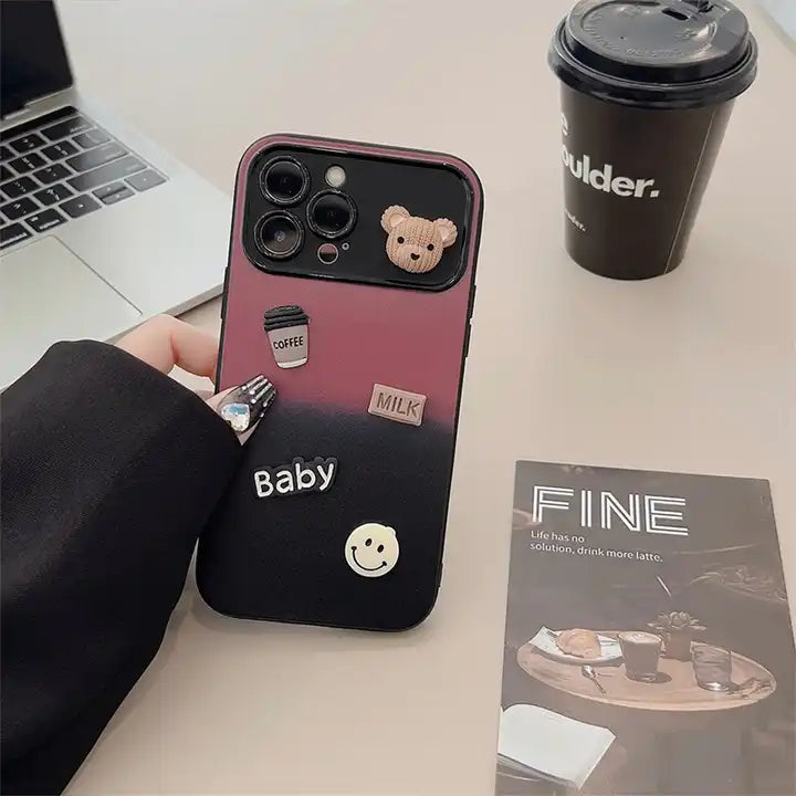3D Coffee Bear Gradient with Large Window iPhone Case