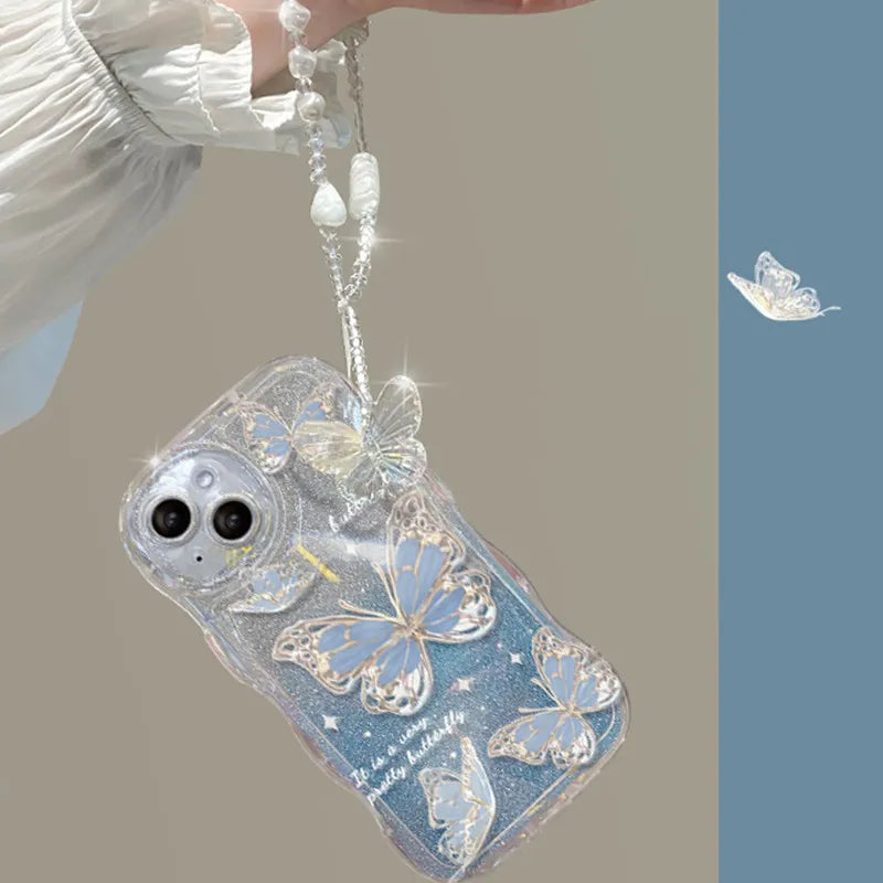 Luxury Glitter Butterfly iPhone Case with Charm Bracelet