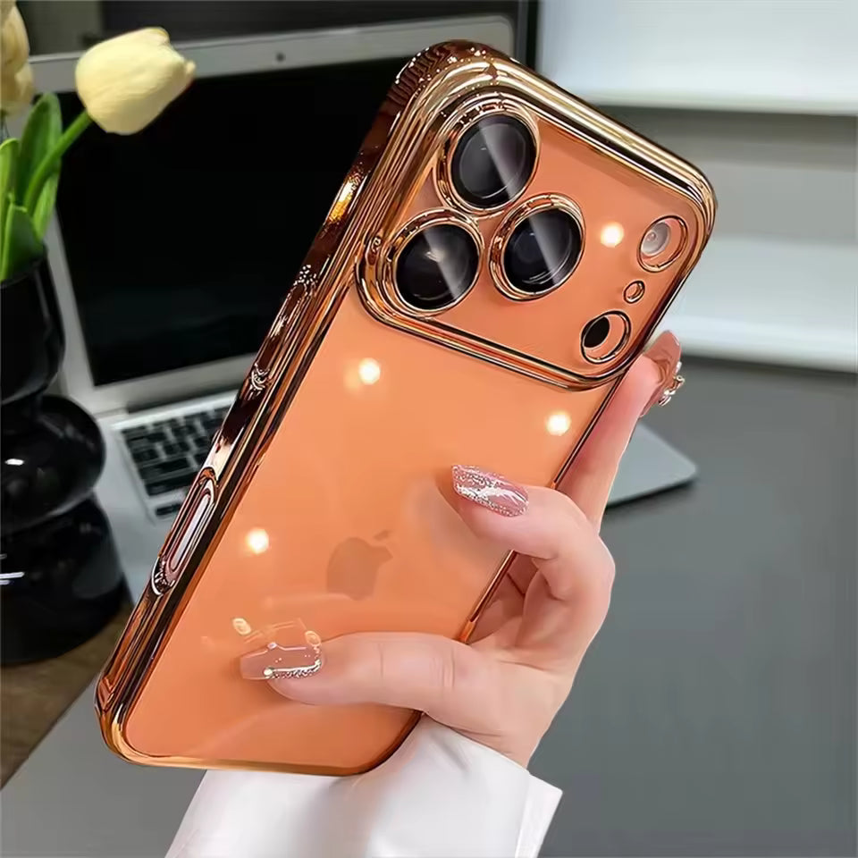 Shockproof Cosmic Orange Transparent Anti Yellow PC iPhone Case with Lens Protection
