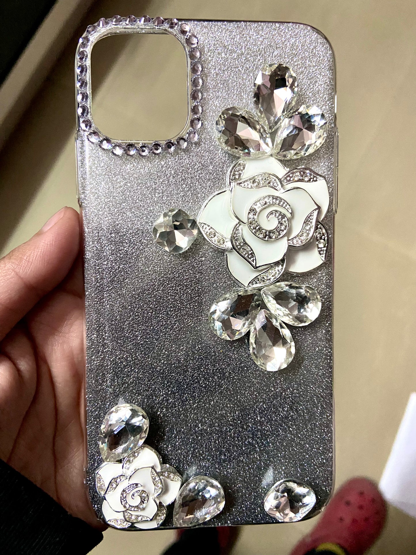 Luxury glitter iPhone case side view showing premium sparkly finish