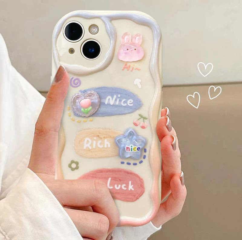 Luxury Cute Cartoon Rich iPhone Case with Pearl Bracelet