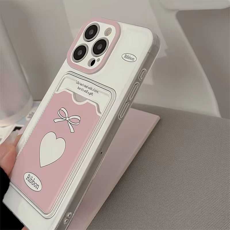 Luxury Pink Love Bow With Card Holder iPhone Case