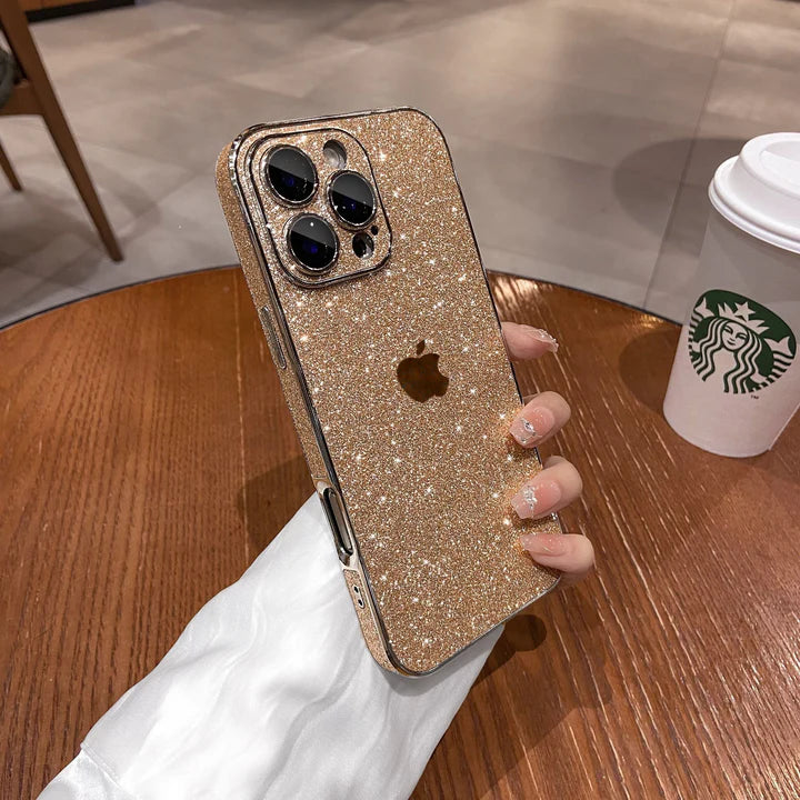 Luxury Glitter Gold iPhone Case with Apple Logo
