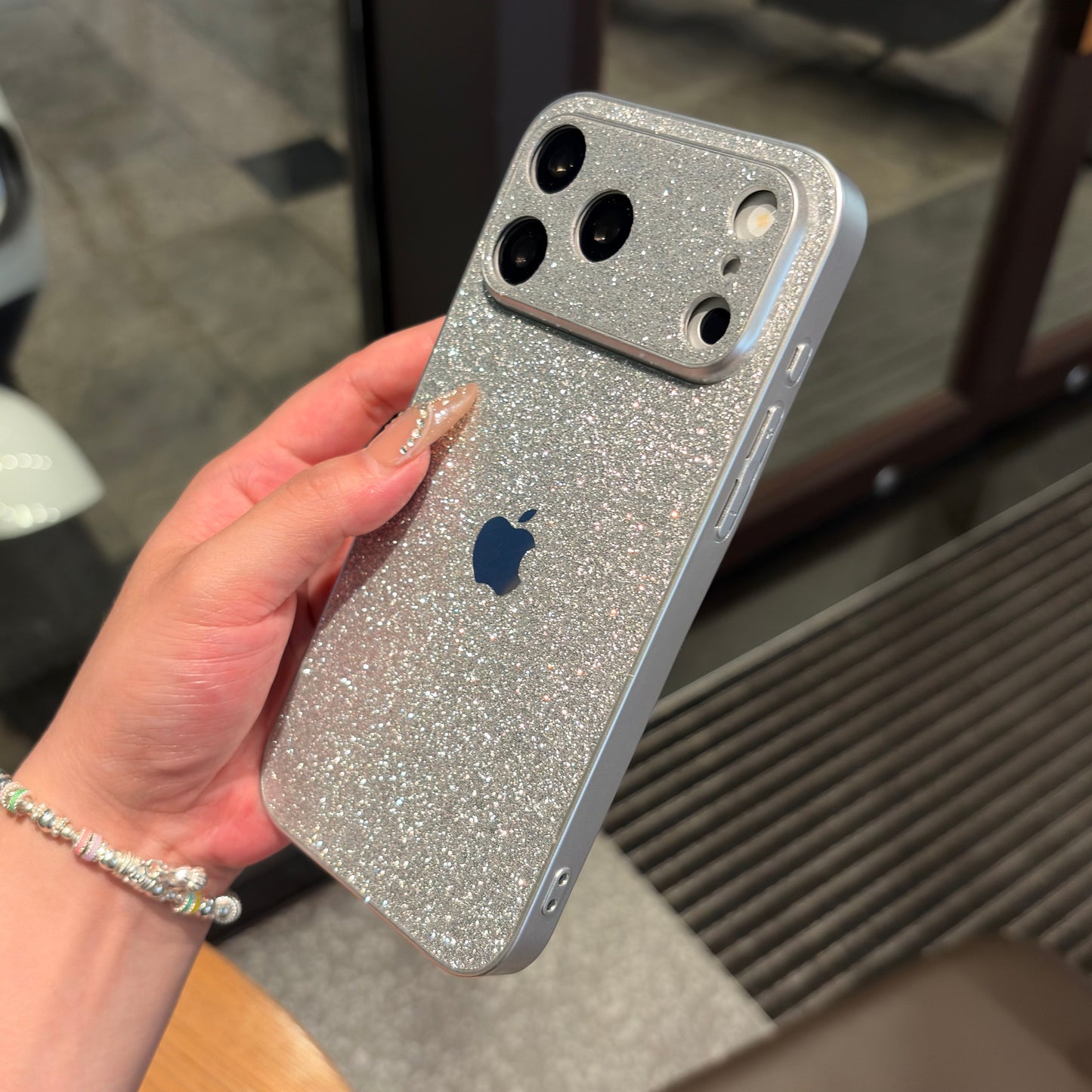 Luxury Glitter Silver iPhone Case with Apple Logo - Coverify