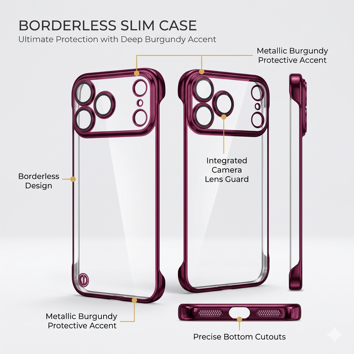Luxury Burgundy Borderless iPhone Case -17/18 Series - Ultra Thin Clear PC - Coverify