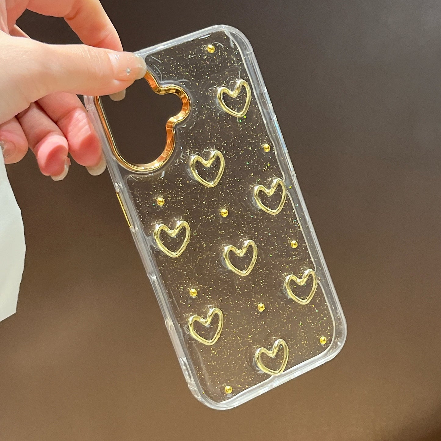 Luxury Glitter Gold 3D Love Transparent iPhone Case with Charm