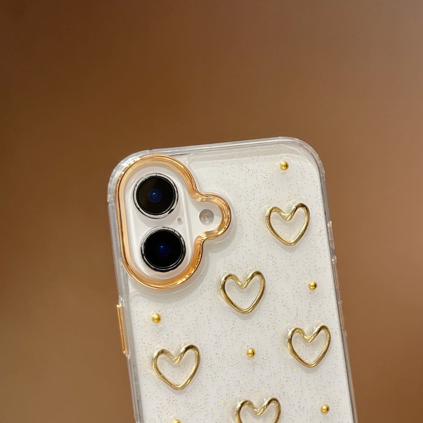 Luxury Glitter Gold 3D Love Transparent iPhone Case with Charm