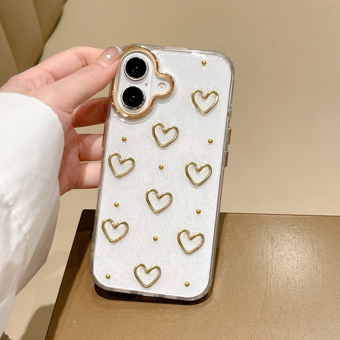 Luxury Glitter Gold 3D Love Transparent iPhone Case with Charm