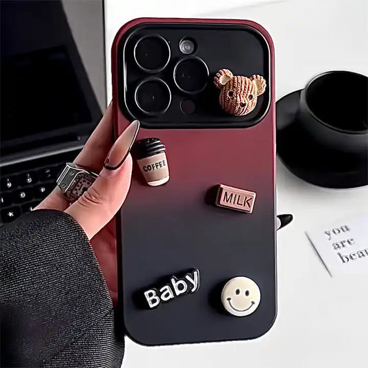 3D Coffee Bear Gradient with Large Window iPhone Case