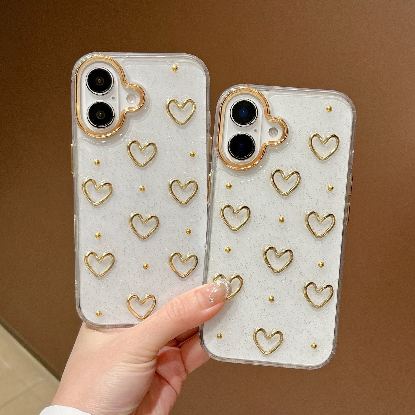Luxury Glitter Gold 3D Love Transparent iPhone Case with Charm