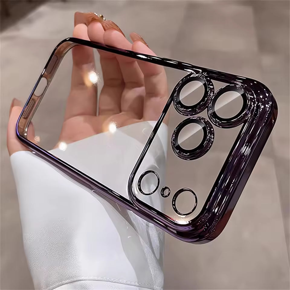 Shockproof Black Transparent PC iPhone Case with Lens Protection