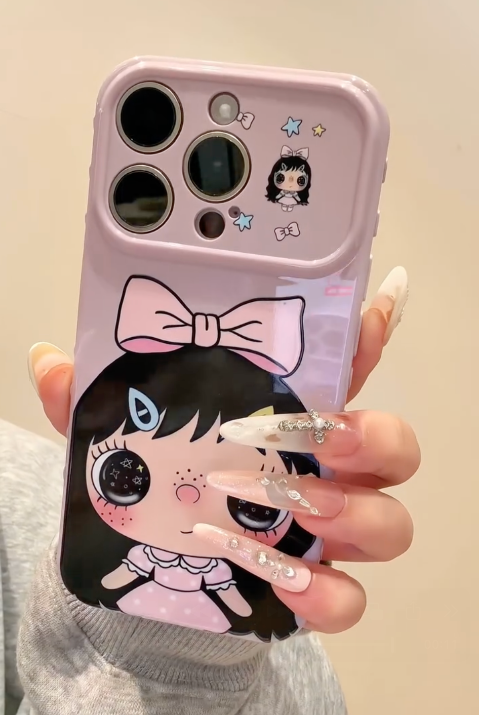 Luxury Cartoon Girl with Cute Eyes Lavender iPhone Case - Coverify