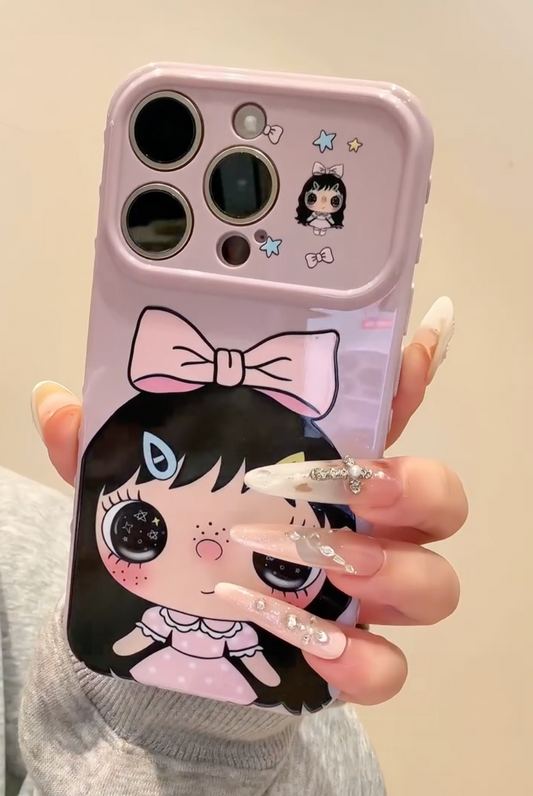 Luxury Cartoon Girl with Cute Eyes Lavender iPhone Case - Coverify