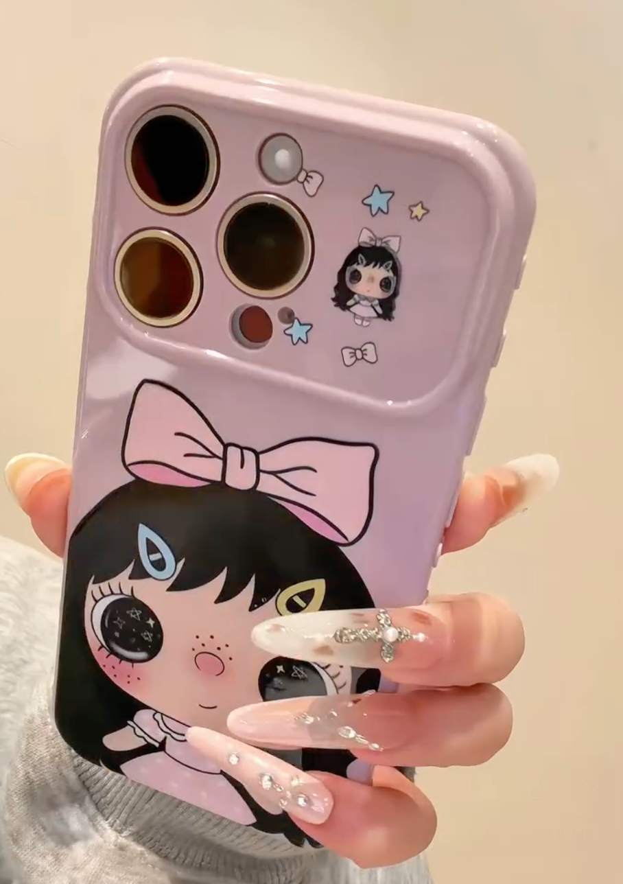Luxury Cartoon Girl with Cute Eyes Lavender iPhone Case - Coverify