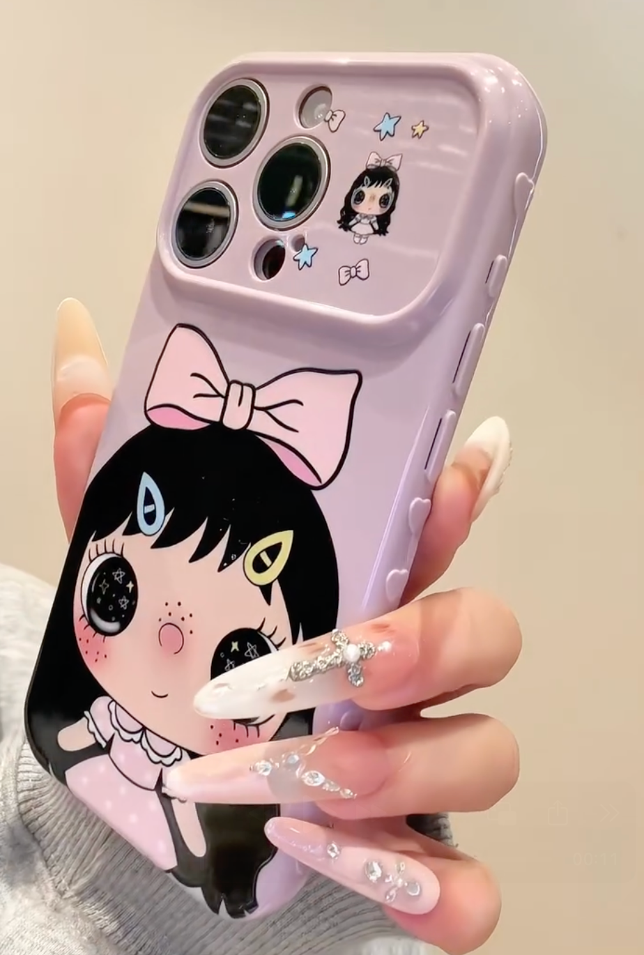 Luxury Cartoon Girl with Cute Eyes Lavender iPhone Case - Coverify