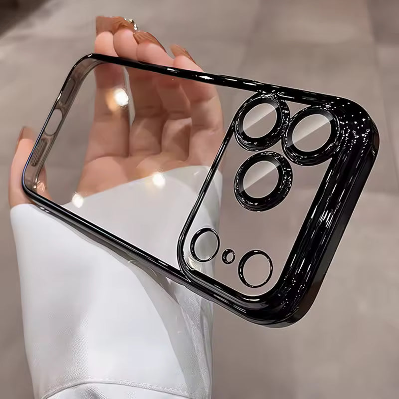Shockproof Black Transparent Anti Yellow PC iPhone Case with Lens Protection