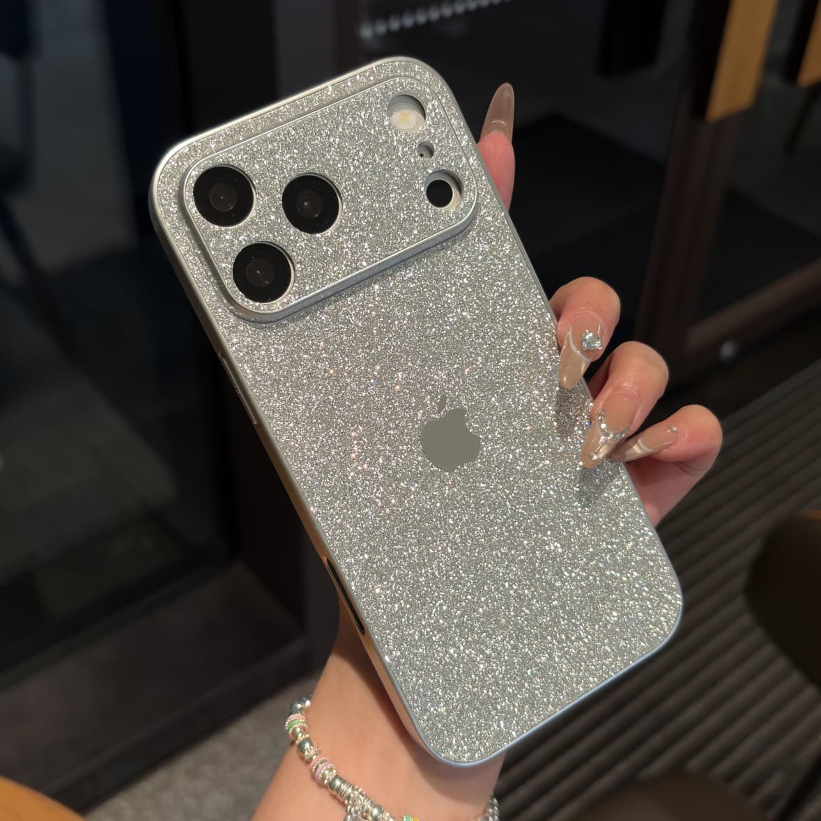 Luxury Glitter Silver iPhone Case with Apple Logo - Coverify