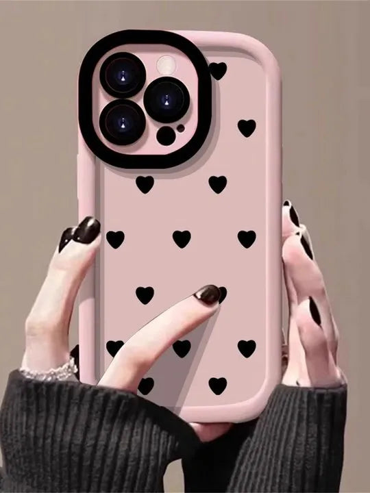 Luxury Pink Black Heart iPhone Case - 16 Pro Max - Coverify