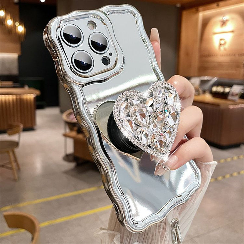 Luxury Silver Plating With Heart Diamond Holder & Pearl Bracelet iPhone Case