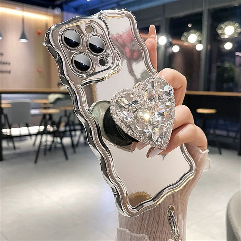 Luxury Silver Plating With Heart Diamond Holder iPhone Case