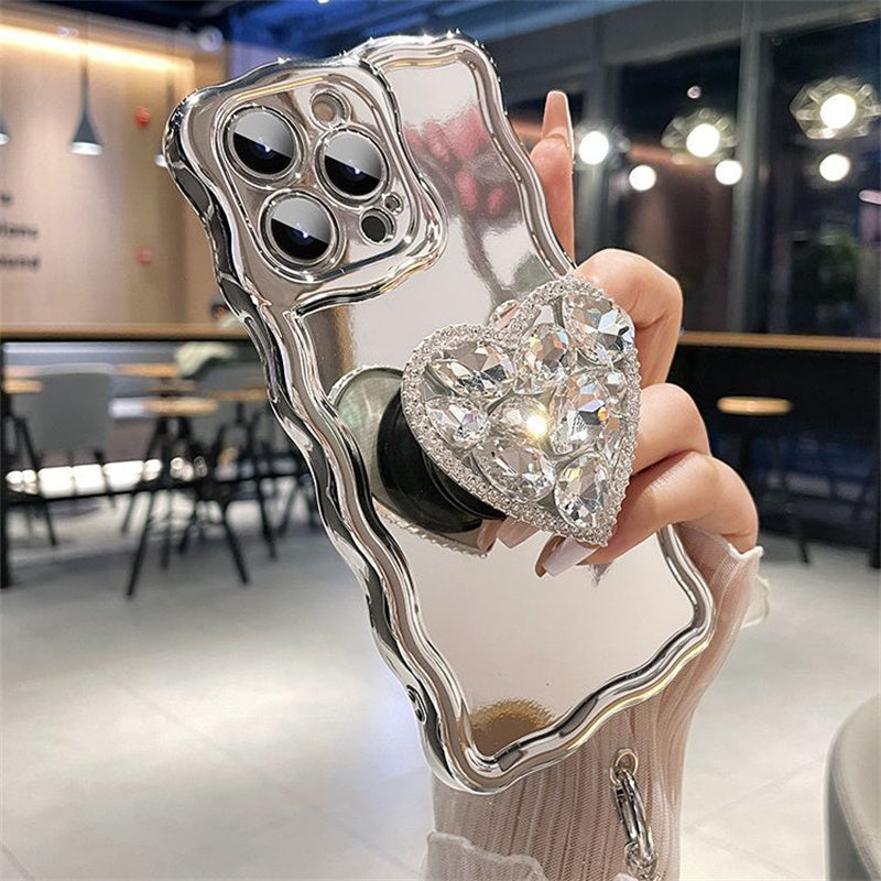 Luxury Silver Plating With Heart Diamond Holder & Pearl Bracelet iPhone Case