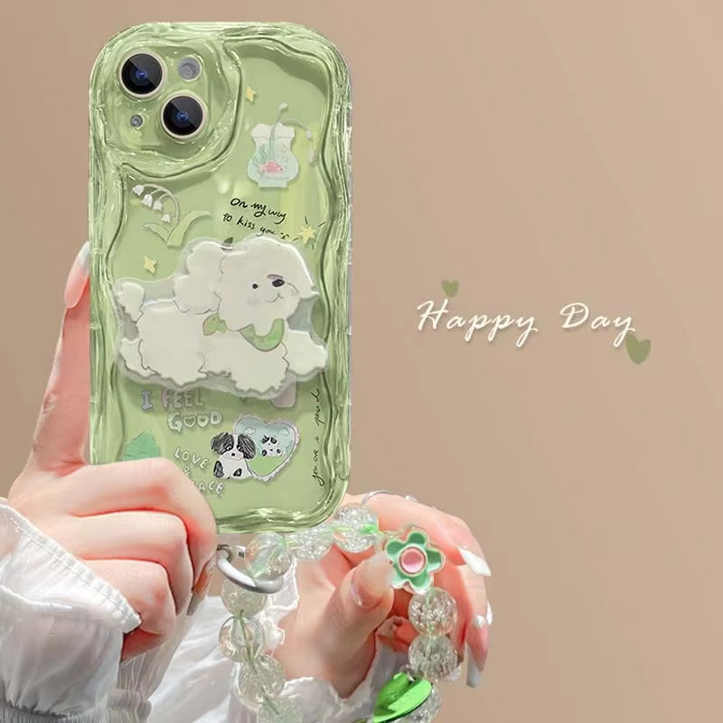 Luxury Cute Puppy iPhone Case with Stand Holder and Bead Bracelet