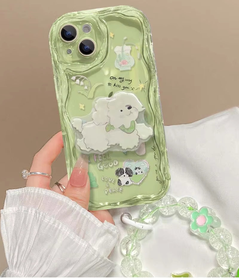 Luxury Cute Puppy iPhone Case with Stand Holder and Bead Bracelet