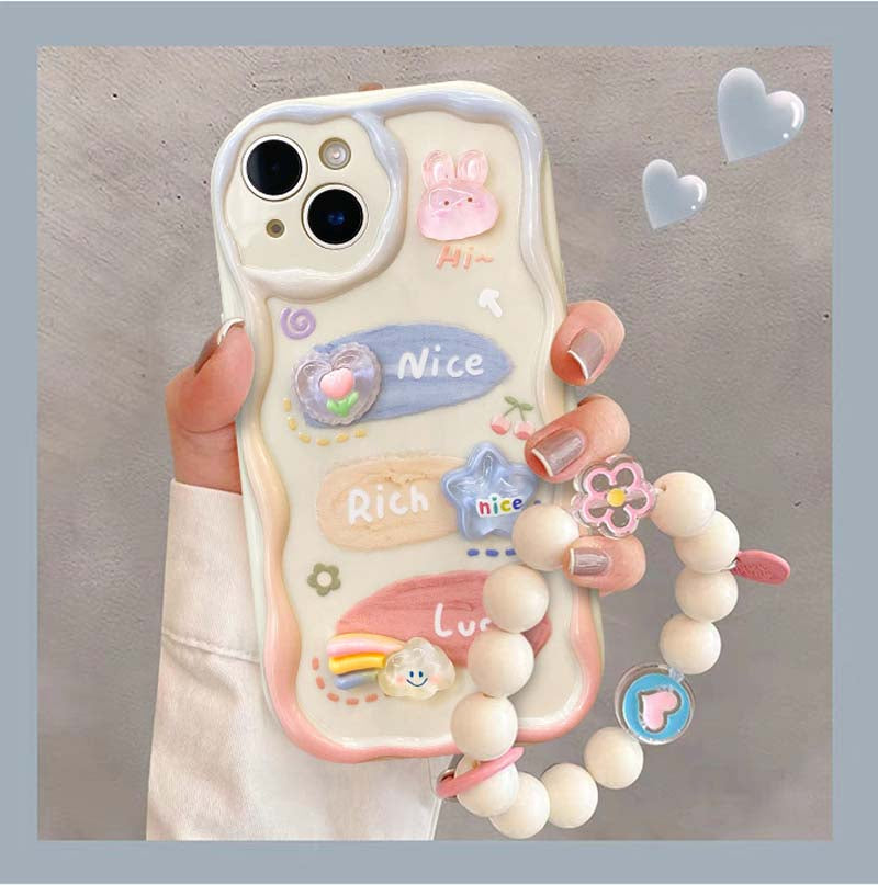 Luxury Cute Cartoon Rich iPhone Case with Pearl Bracelet