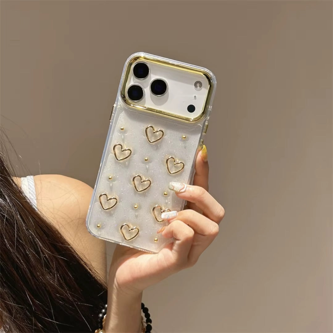 Luxury Glitter Gold 3D Love Transparent iPhone Case with Charm