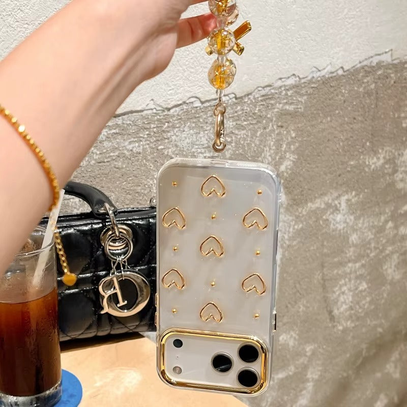 Luxury Glitter Gold 3D Love Transparent iPhone Case with Charm