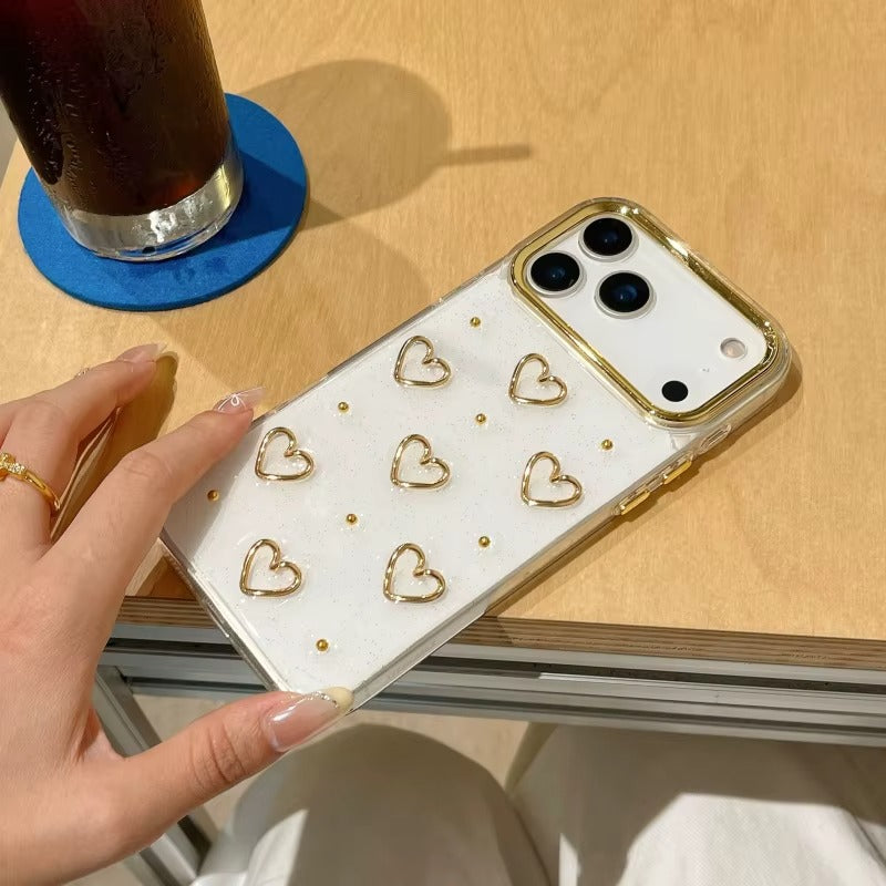 Luxury Glitter Gold 3D Love Transparent iPhone Case with Charm