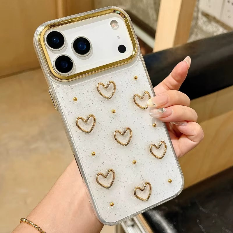 Luxury Glitter Gold 3D Love Transparent iPhone Case with Charm