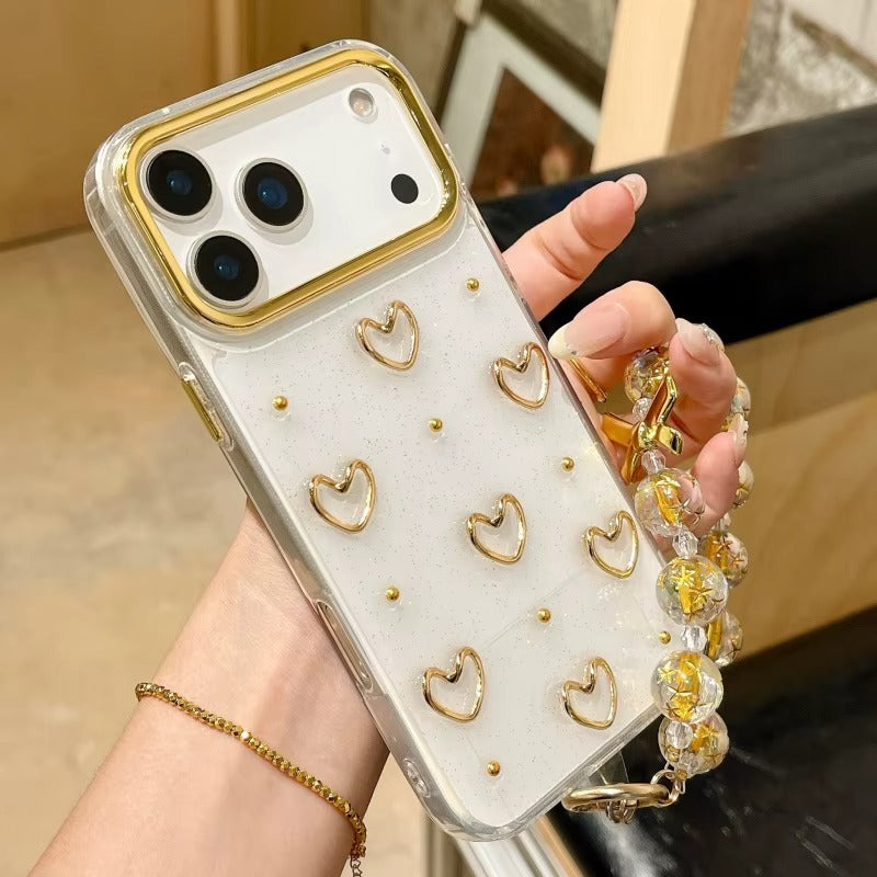 Luxury Glitter Gold 3D Love Transparent iPhone Case with Charm