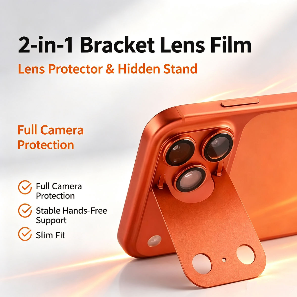 Luxury 2-in-1 Tempered Glass HD Camera Lens Protector with Foldable Metal Kickstand - Coverify