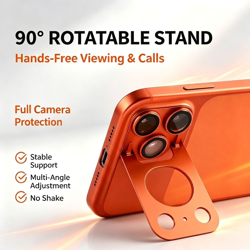 Luxury 2-in-1 Tempered Glass HD Camera Lens Protector with Foldable Metal Kickstand - Coverify