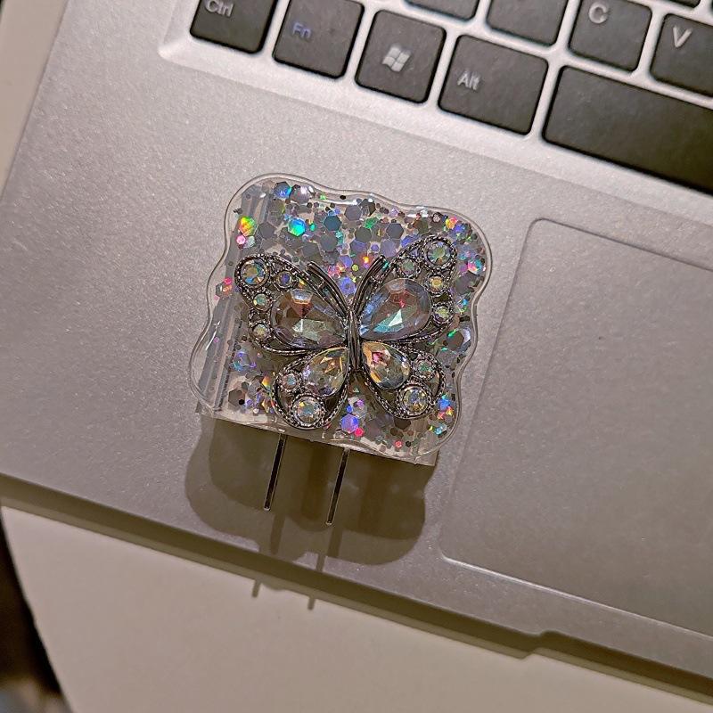 Diamond butterfly Power Adapter Cover for iPhone 20W with Data Cable Head and Protective Sleeve
